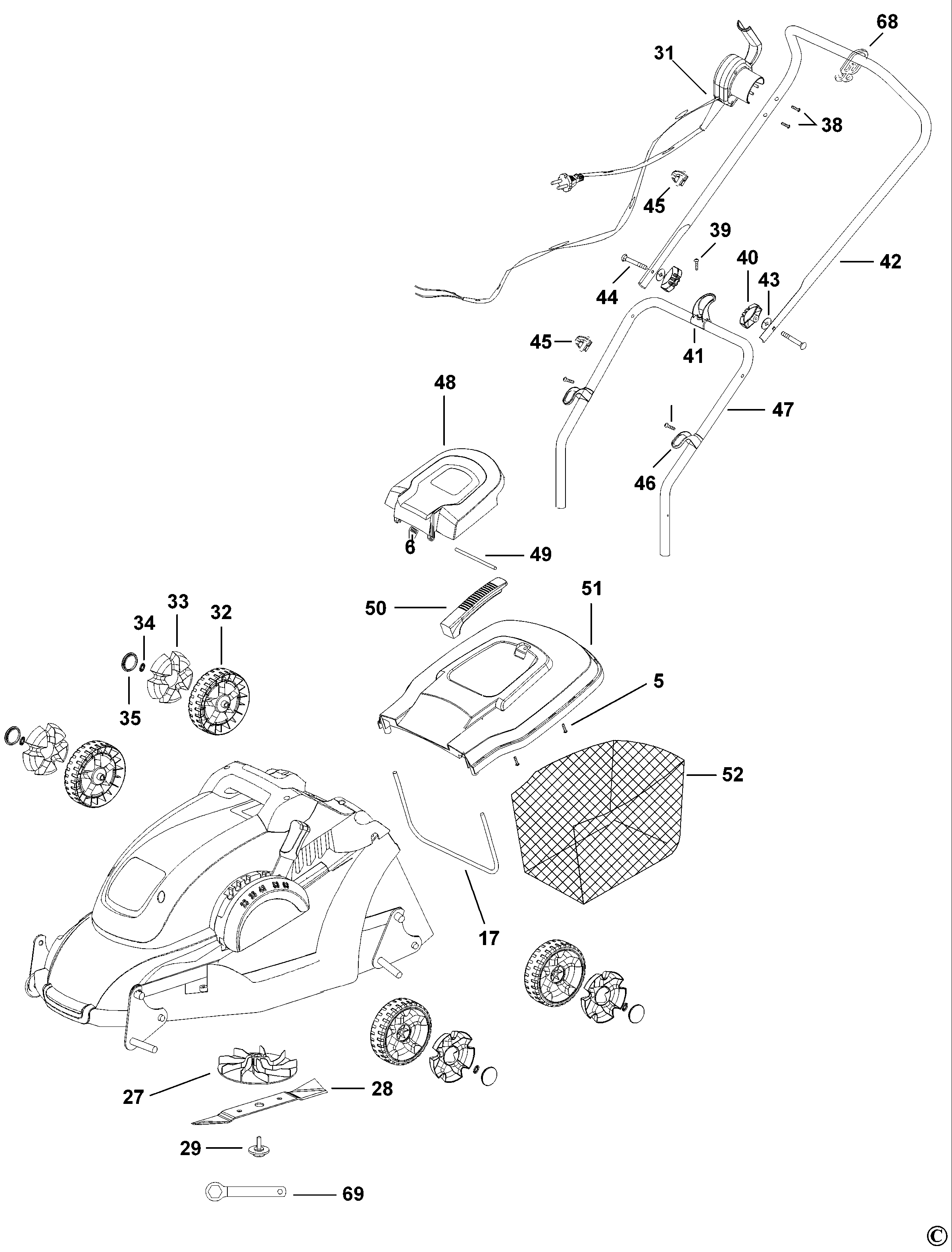 Default Diagram and Parts List for GR3400-AR Type 1 Black and Decker Lawn Mower